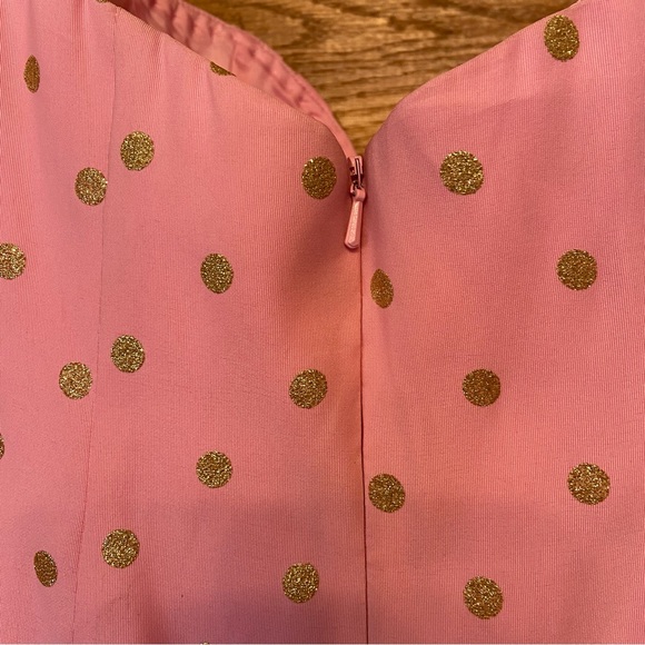 Jovani NWT Y2K pink gold polka dot strapless train gown prom dress - Picture 5 of 8